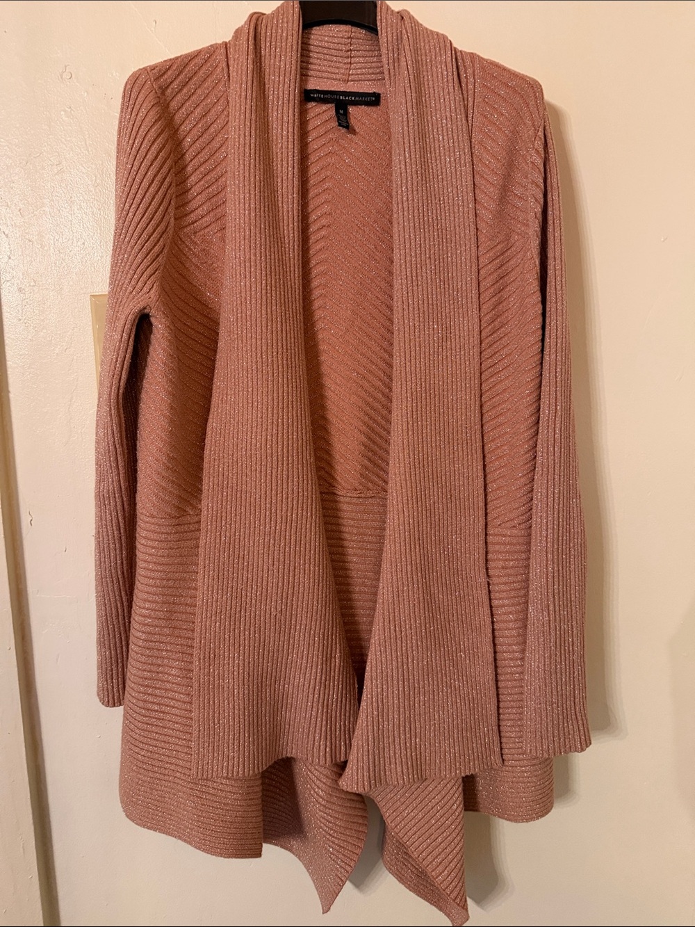 White House Black Market Rose Pink Ribbed Open-Front Cardigan